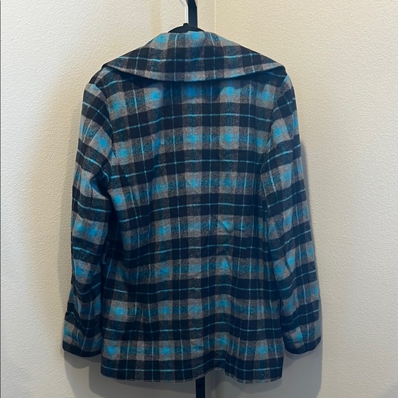 twiggy LONDON Blue and Black Pea Coat with Plaid Design - Picture 3 of 4
